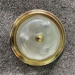 15.5” Ceiling Light Fixture Ribbed Glass with Gold Trim